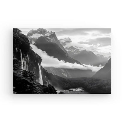 Tableau Montagnes Nuageuses Noir et Blanc - #tag1# - #tag2# 