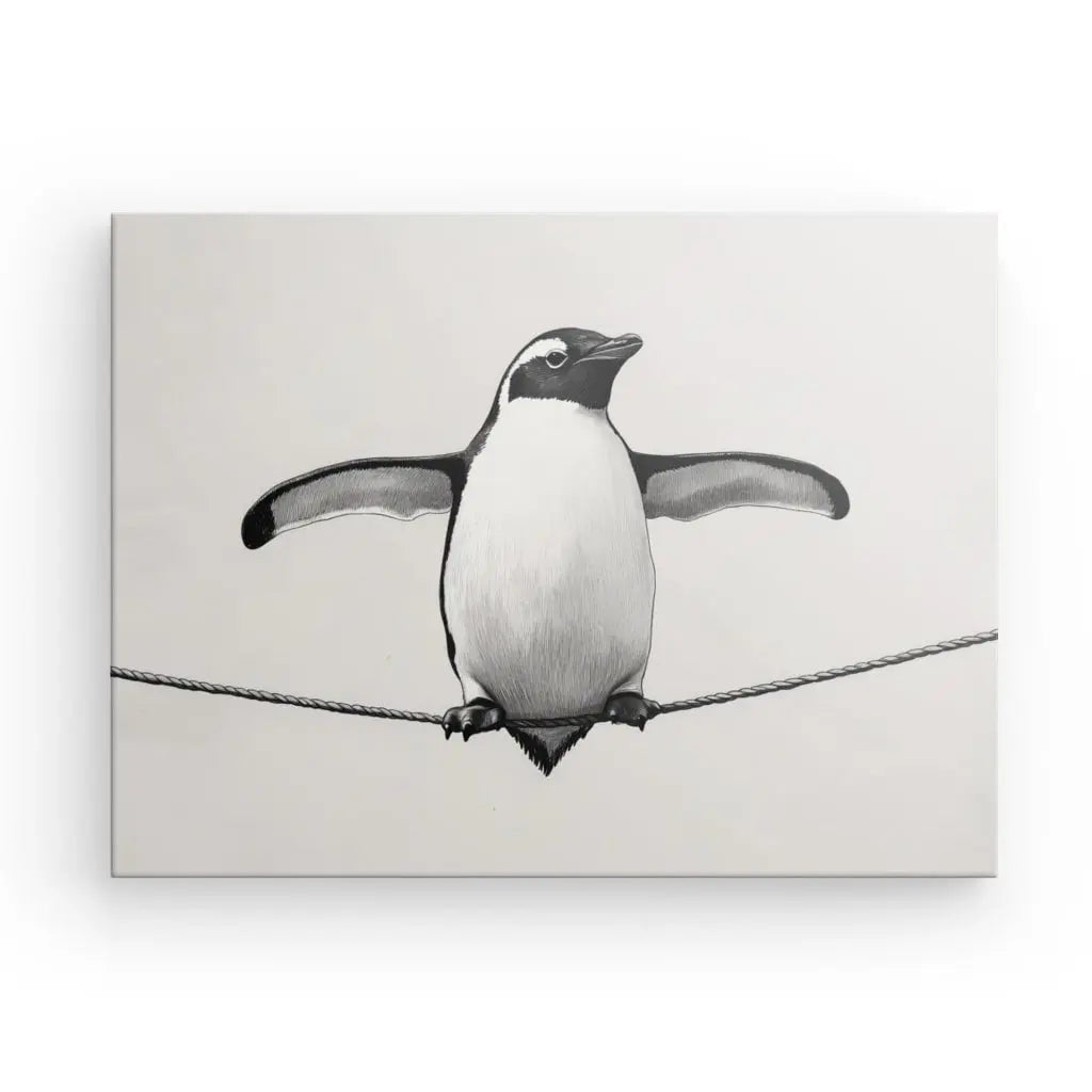 Tableau Dessin Pingouin Drôle Noir et Blanc - #tag1# - #tag2# 