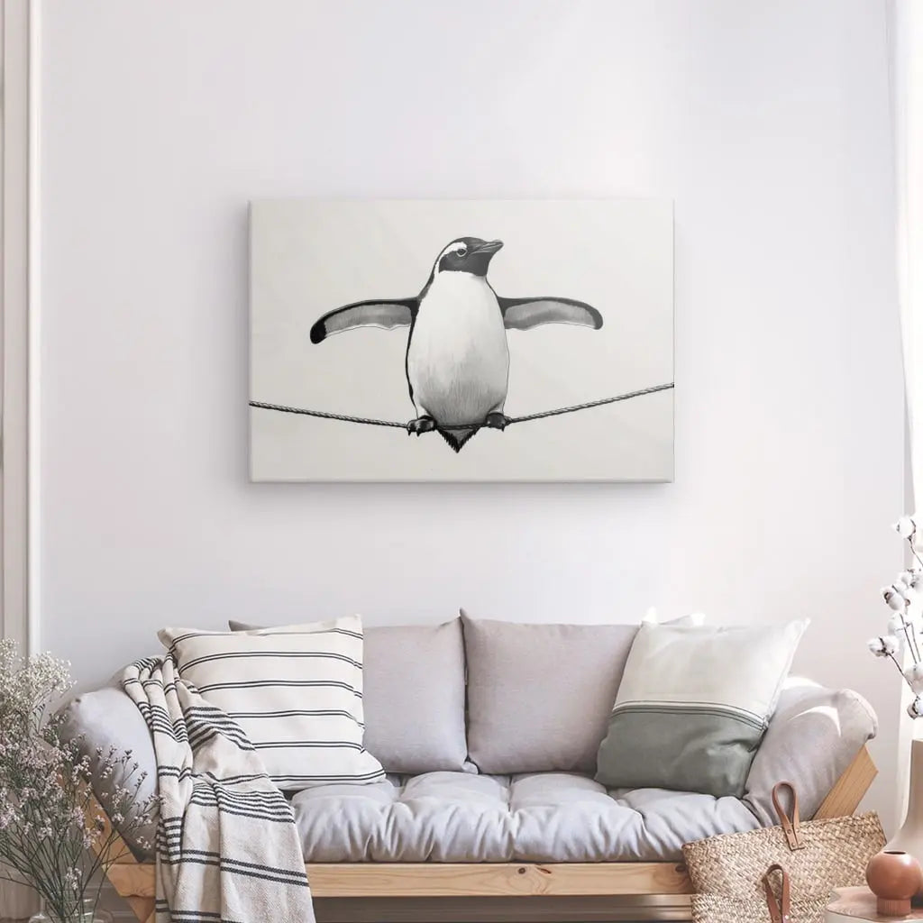 Tableau Dessin Pingouin Drôle Noir et Blanc - #tag1# - #tag2# 