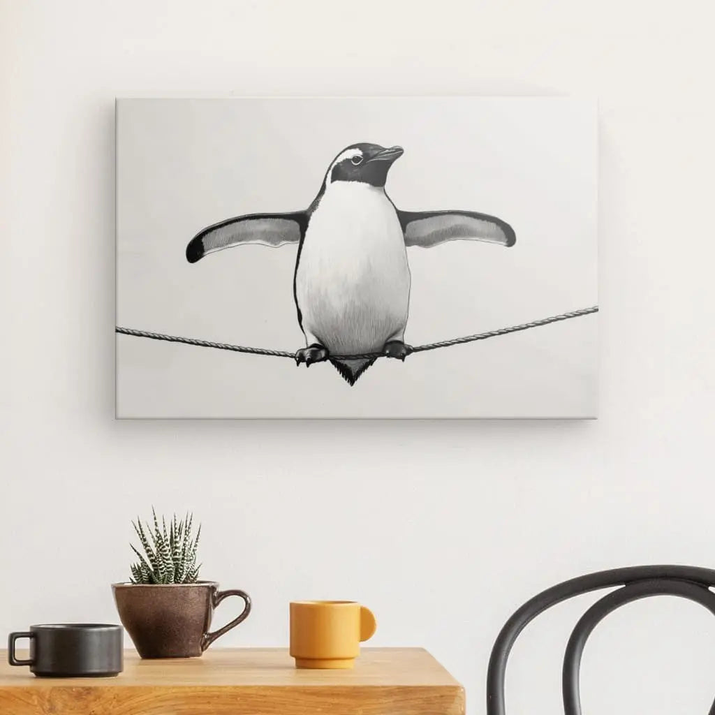 Tableau Dessin Pingouin Drôle Noir et Blanc - #tag1# - #tag2# 