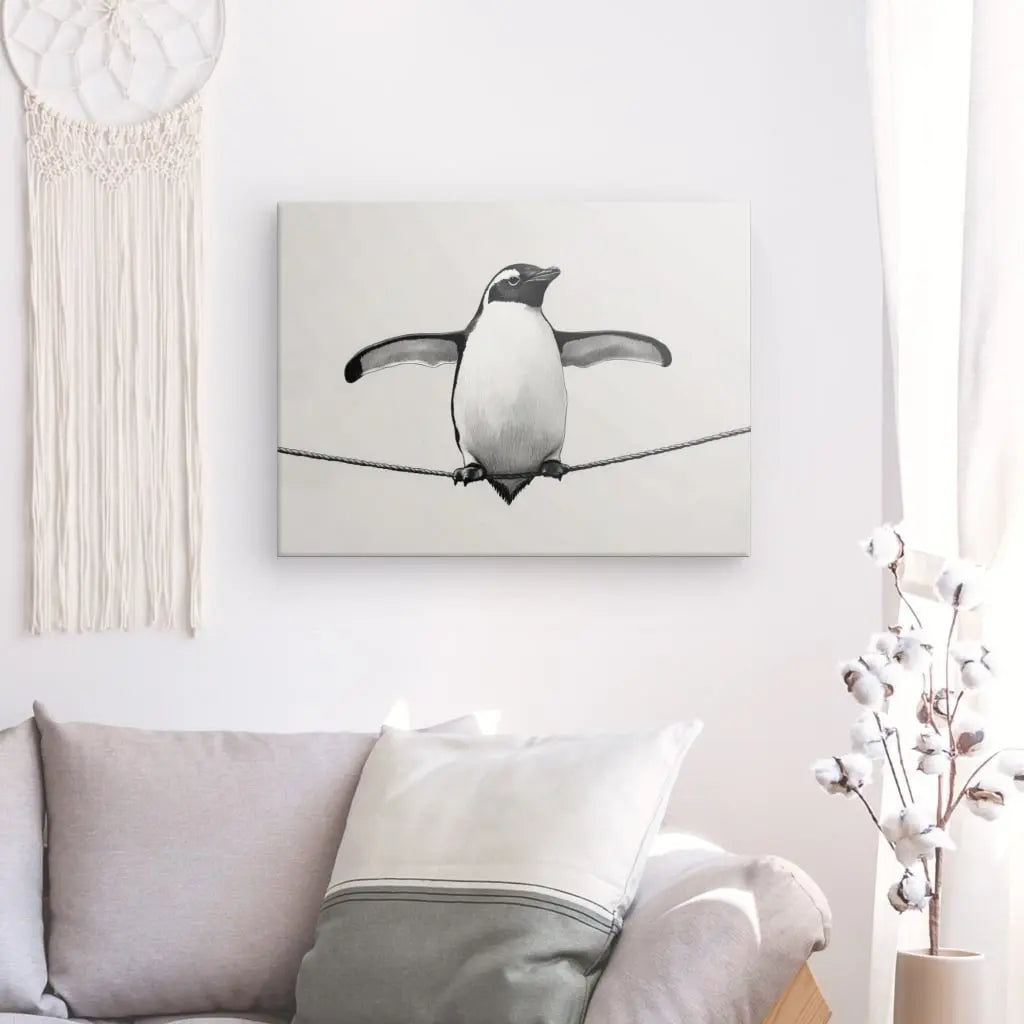 Tableau Dessin Pingouin Drôle Noir et Blanc - #tag1# - #tag2# 