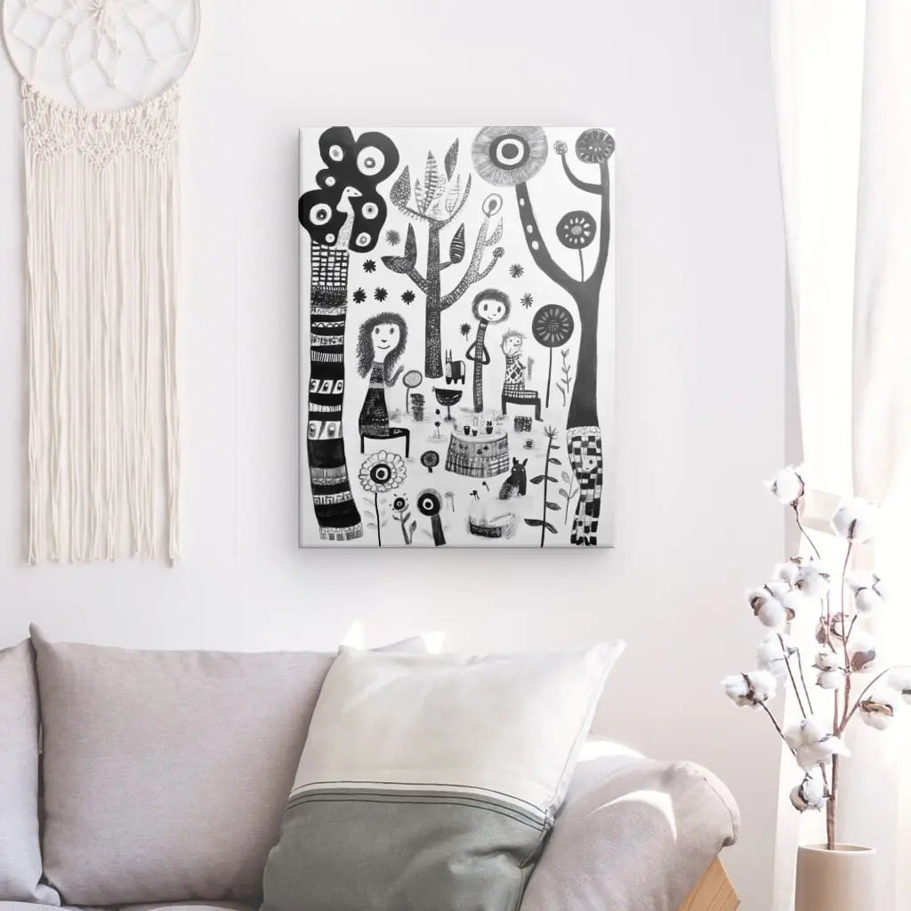Tableau Dessin Naïf Personnages Noir et Blanc - #tag1# - #tag2# 