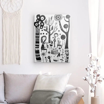 Tableau Dessin Naïf Personnages Noir et Blanc - #tag1# - #tag2# 