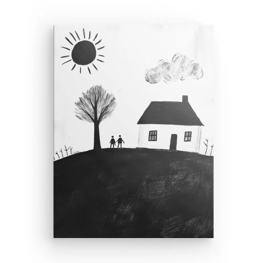 Tableau Maison Dessin d'Enfant Noir et Blanc - #tag1# - #tag2# 
