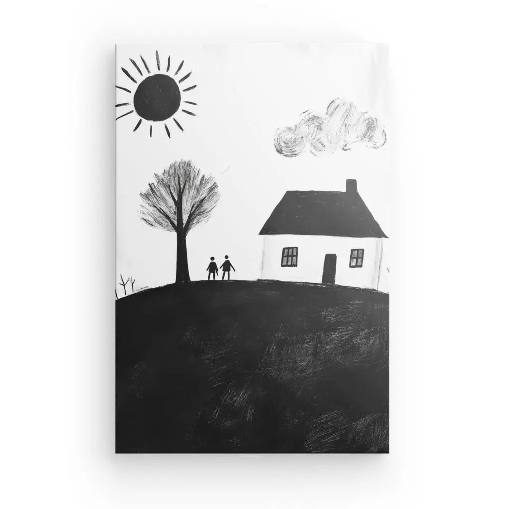 Tableau Maison Dessin d'Enfant Noir et Blanc - #tag1# - #tag2# 