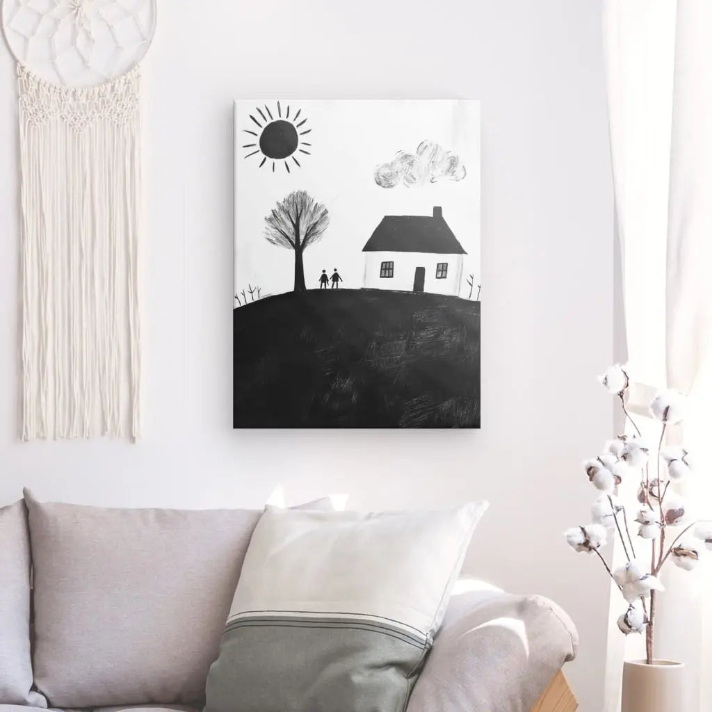 Tableau Maison Dessin d'Enfant Noir et Blanc - #tag1# - #tag2# 