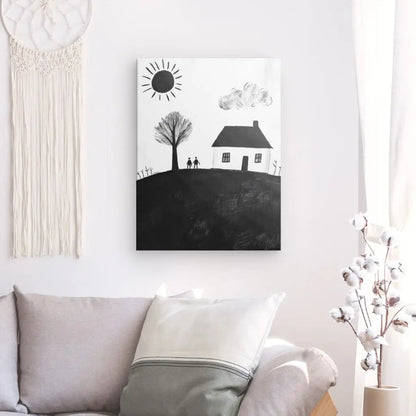 Tableau Maison Dessin d'Enfant Noir et Blanc - #tag1# - #tag2# 