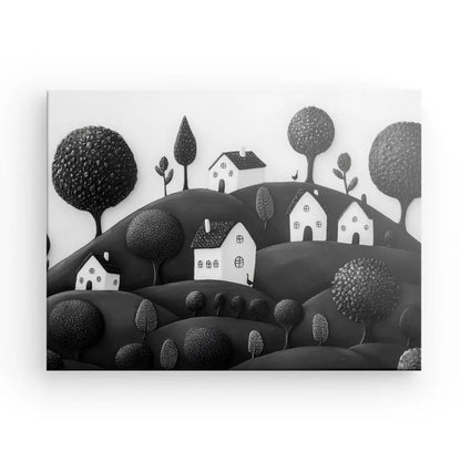 Tableau Paysage Enfantin Art Naïf Monochrome - #tag1# - #tag2# 