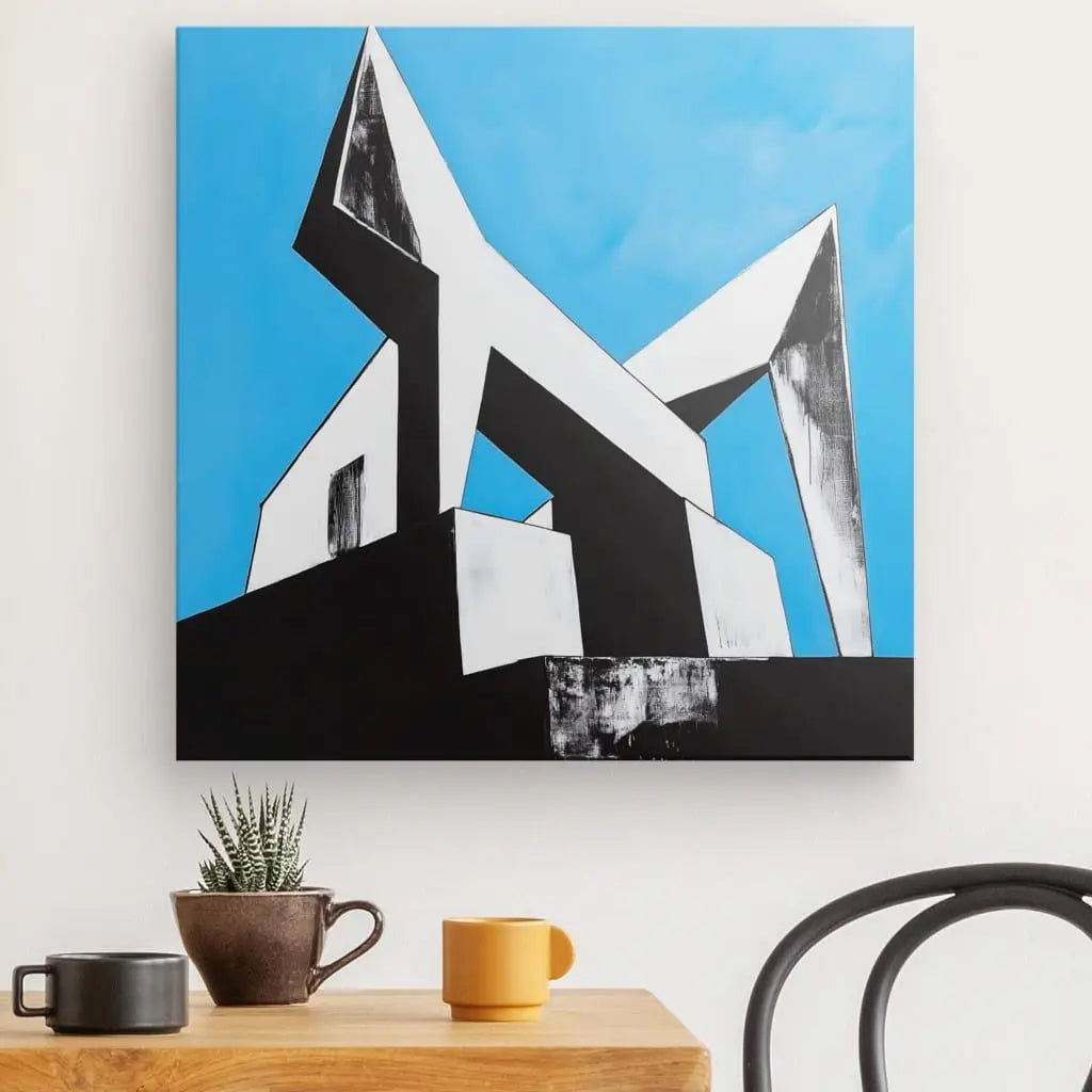 Tableau Dessin Architecture Moderne Fond Bleu - #tag1# - #tag2# 