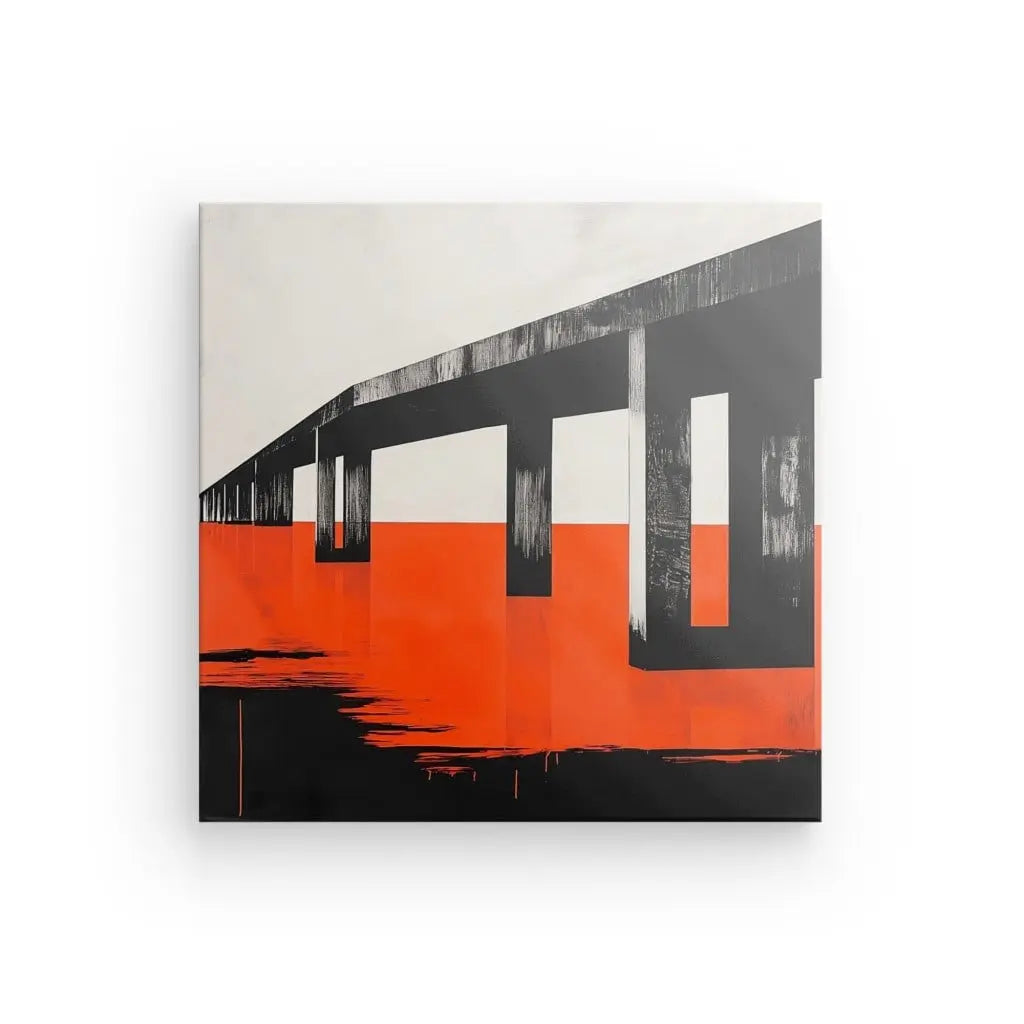 Tableau Vintage Architecture Noir Blanc Orange