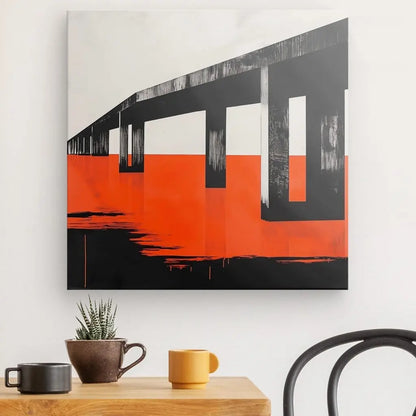 Tableau Vintage Architecture Noir Blanc Orange