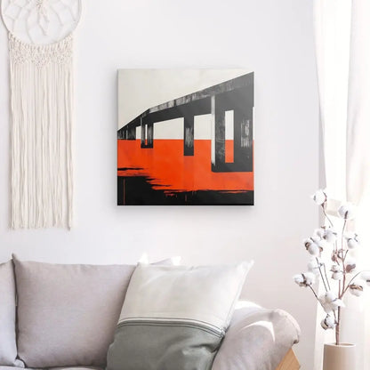 Tableau Vintage Architecture Noir Blanc Orange