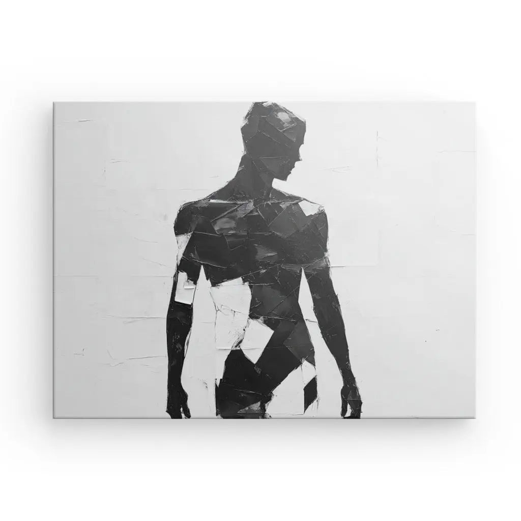 Tableau Silhouette Peinture Patchwork Noir et Blanc - #tag1# - #tag2# 