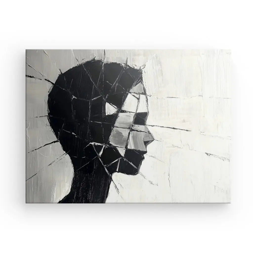 Tableau Visage Profil Peinture Moderne Noir et Blanc