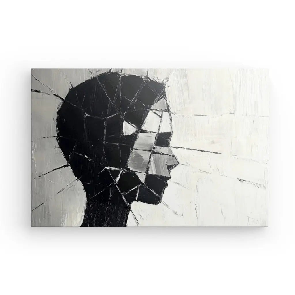 Tableau Visage Profil Peinture Moderne Noir et Blanc - #tag1# - #tag2# 