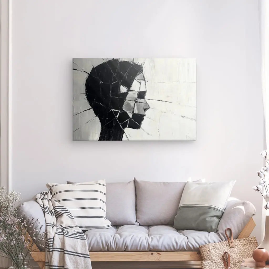 Tableau Visage Profil Peinture Moderne Noir et Blanc - #tag1# - #tag2# 