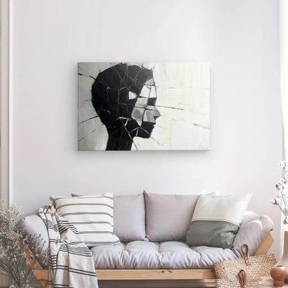 Tableau Visage Profil Peinture Moderne Noir et Blanc - #tag1# - #tag2# 