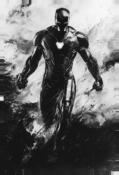 Tableau Iron Man Peinture Noir et Blanc - #tag1# - #tag2# 