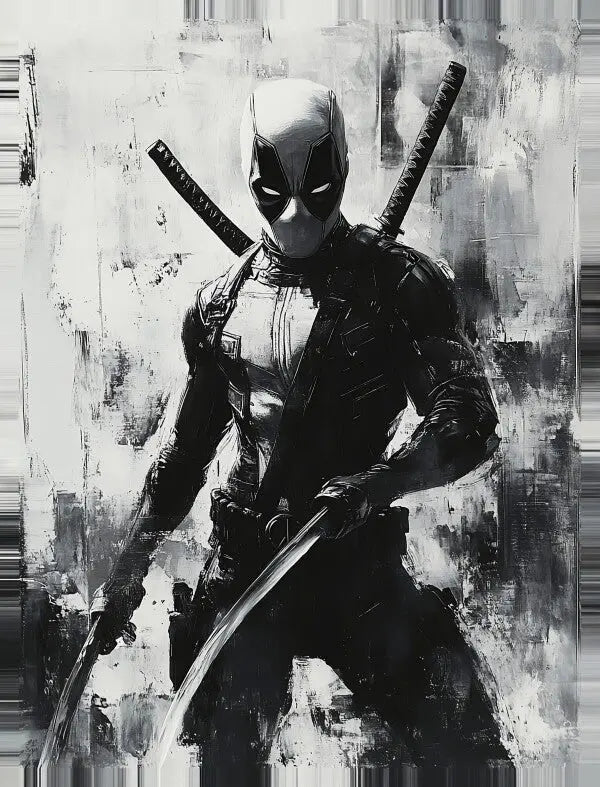 Tableau Deadpool Peinture Noir et Blanc