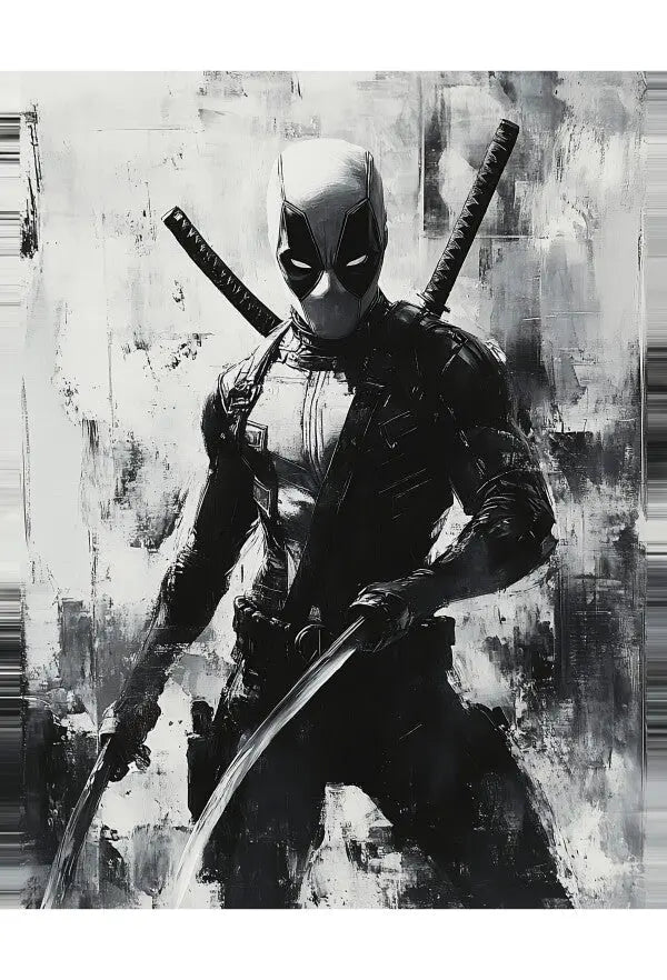 Tableau Deadpool Peinture Noir et Blanc