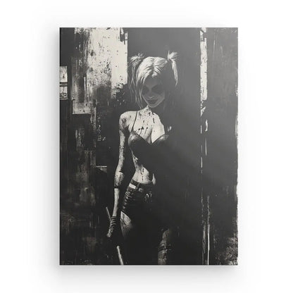 Tableau Portrait Harley Quinn Noir et Blanc