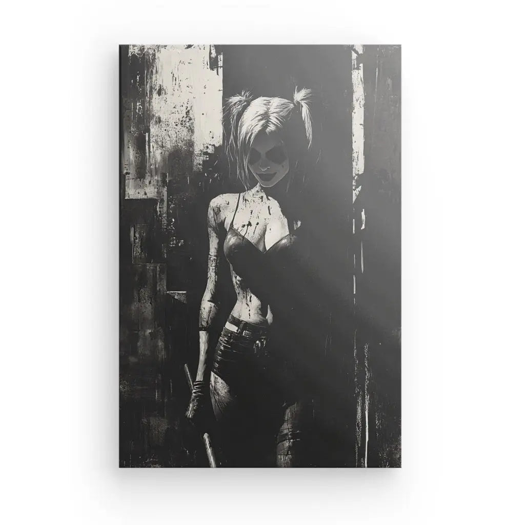 Tableau Portrait Harley Quinn Noir et Blanc