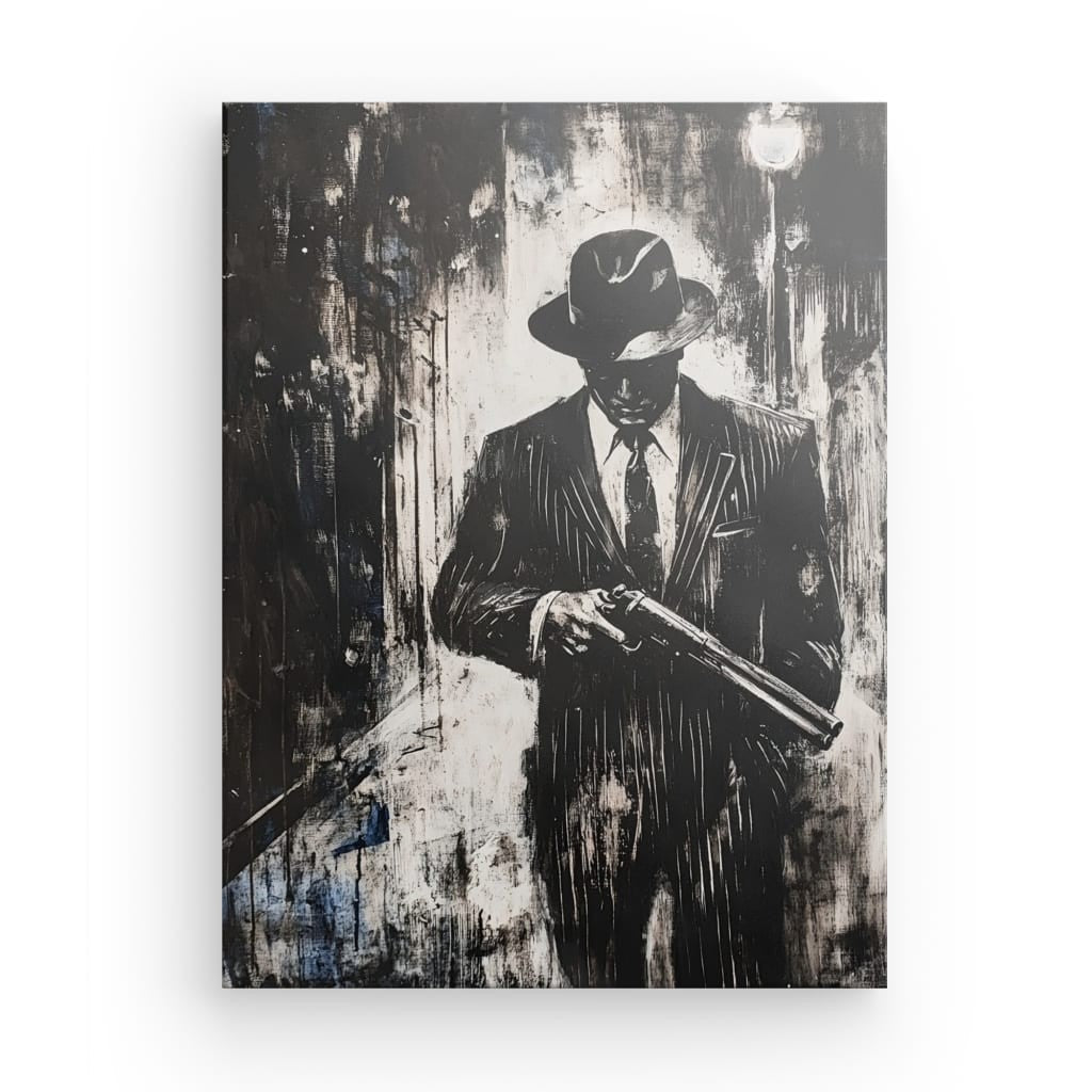 Poster Affiche Mafia Gangster Peinture Noir et Blanc