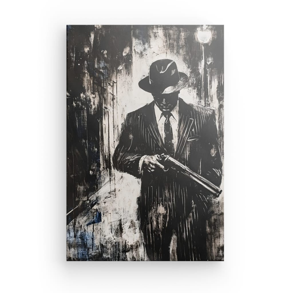 Poster Affiche Mafia Gangster Peinture Noir et Blanc