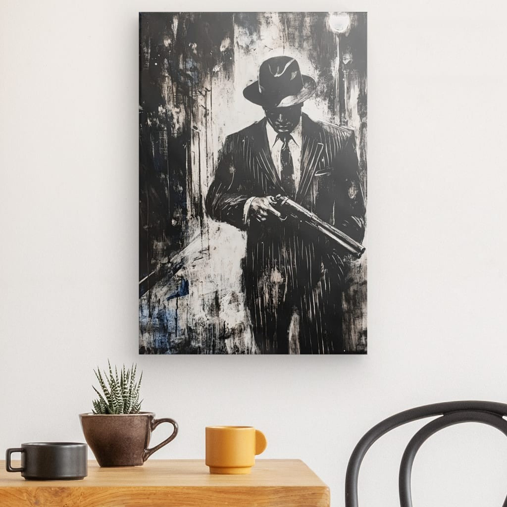 Poster Affiche Mafia Gangster Peinture Noir et Blanc