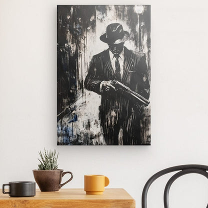 Poster Affiche Mafia Gangster Peinture Noir et Blanc