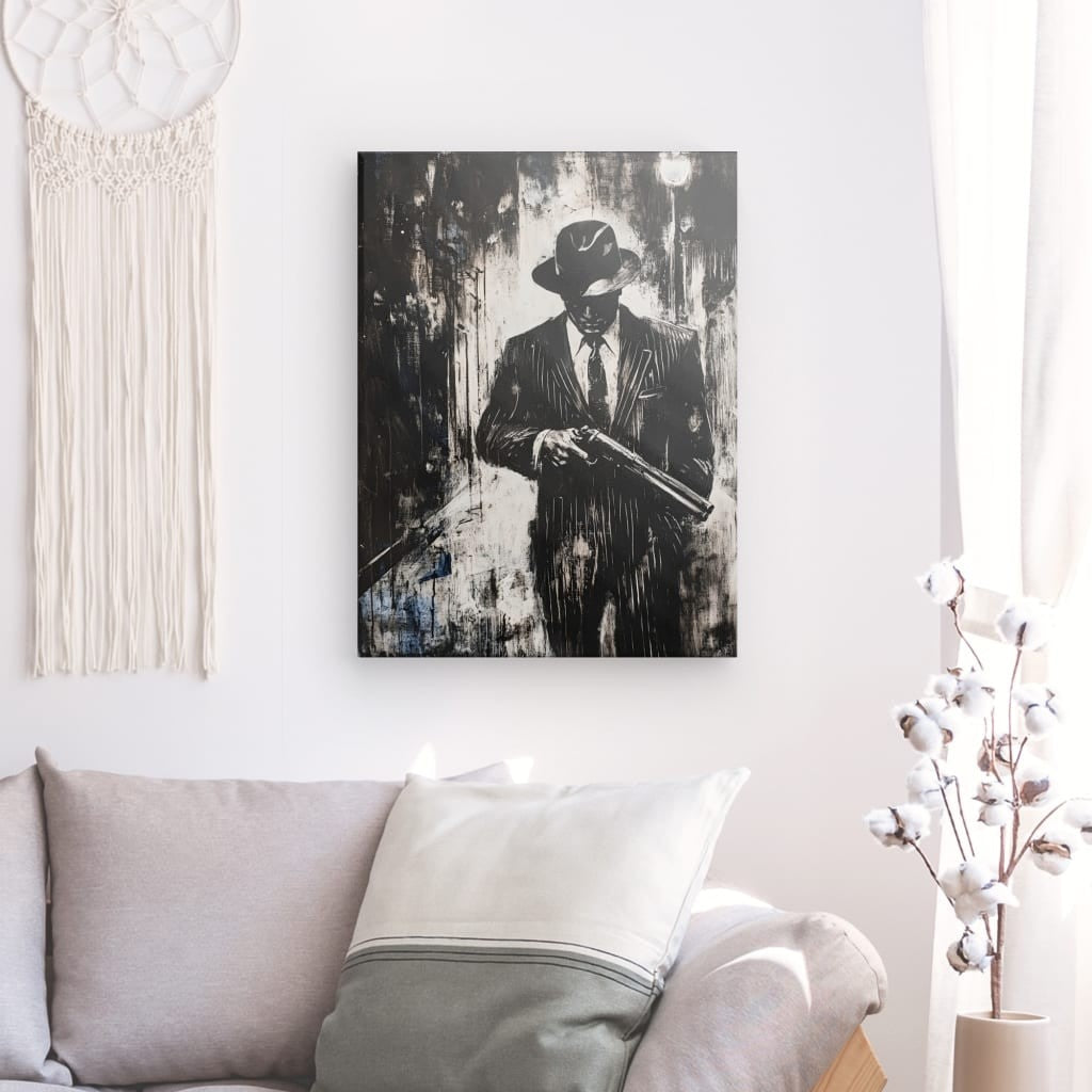 Tableau Mafia Gangster Peinture Noir et Blanc