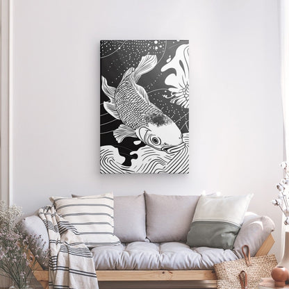 Poster Affiche Carpe Koï Dessin Asiatique Monochrome