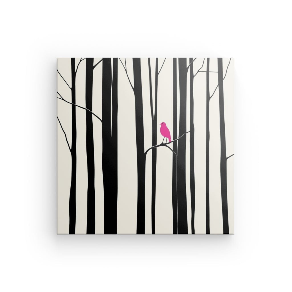 Poster Affiche dessin noir et blanc oiseau rose