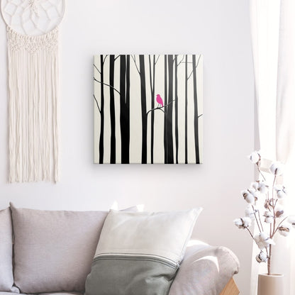 Tableau dessin noir et blanc oiseau rose