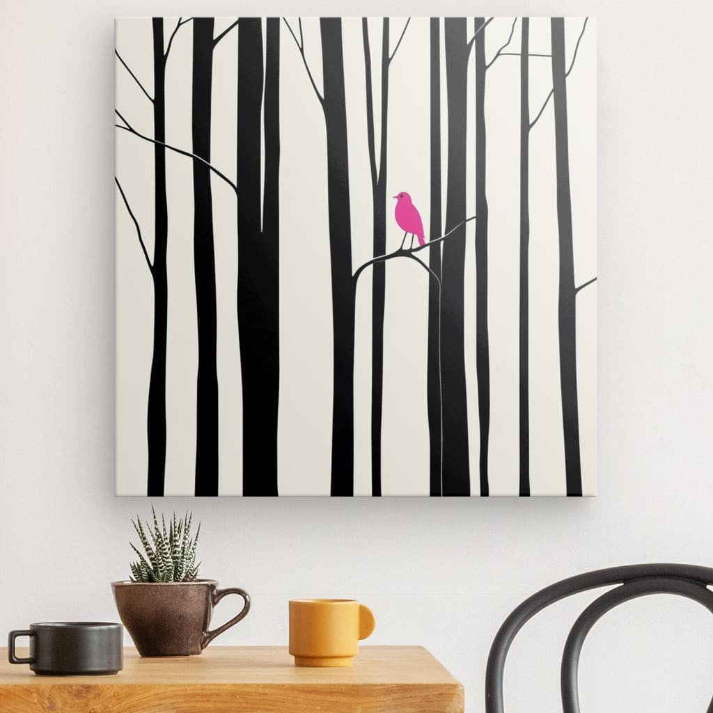 Poster Affiche dessin noir et blanc oiseau rose