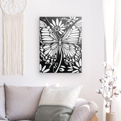 Poster Affiche papillon dessin boho noir et blanc