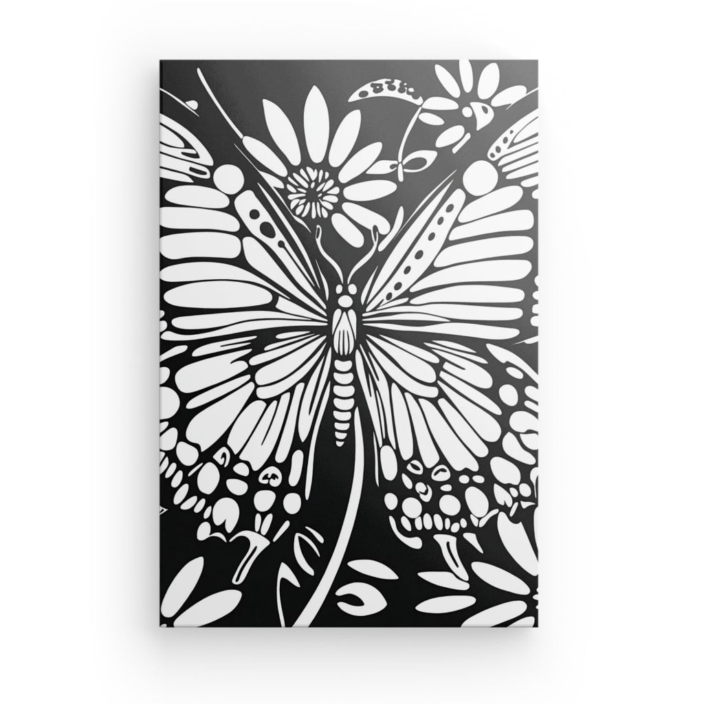 Poster Affiche papillon dessin boho noir et blanc