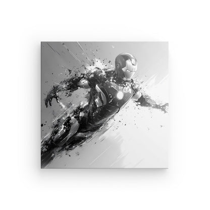 Tableau Iron Man carré noir et blanc