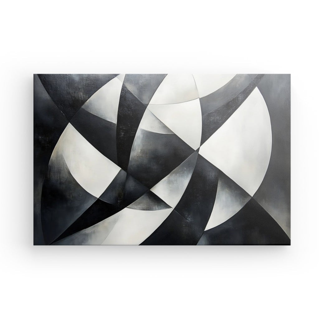 Tableau lignes abstraites formes géométriques monochromes Univers Noir et Blanc 
