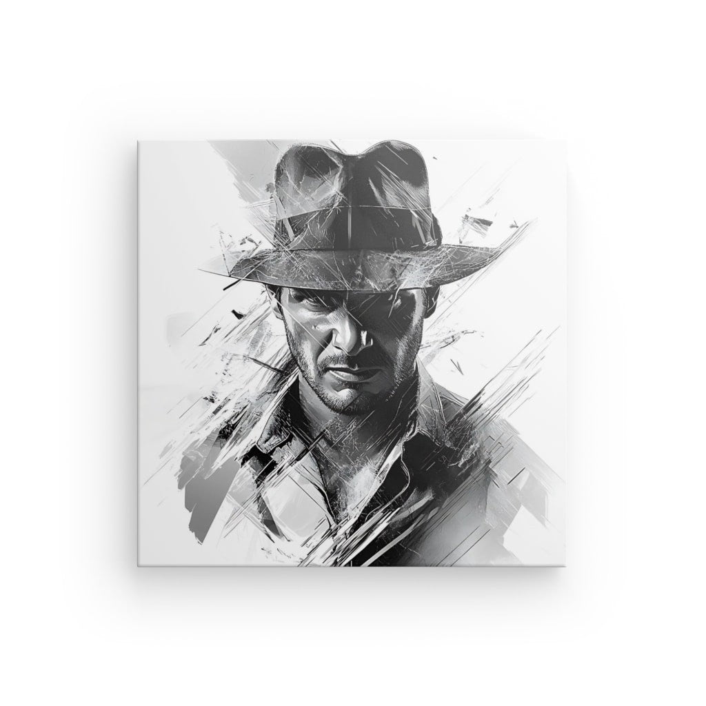 Tableau portrait Indiana Jones dessin noir et blanc