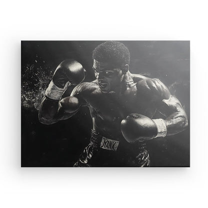 Tableau boxeur uppercut noir et blanc