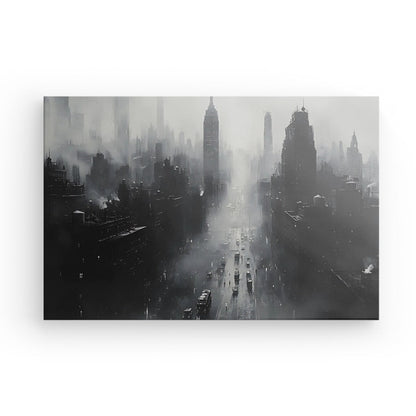 Tableau New-York brume peinture monochrome Univers Noir et Blanc 