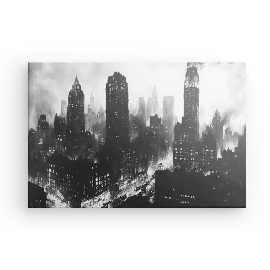 Tableau ville peinture buildings noir et blanc Univers Noir et Blanc 
