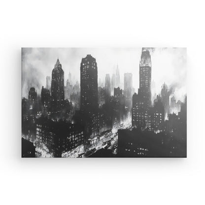 Tableau ville peinture buildings noir et blanc Univers Noir et Blanc 
