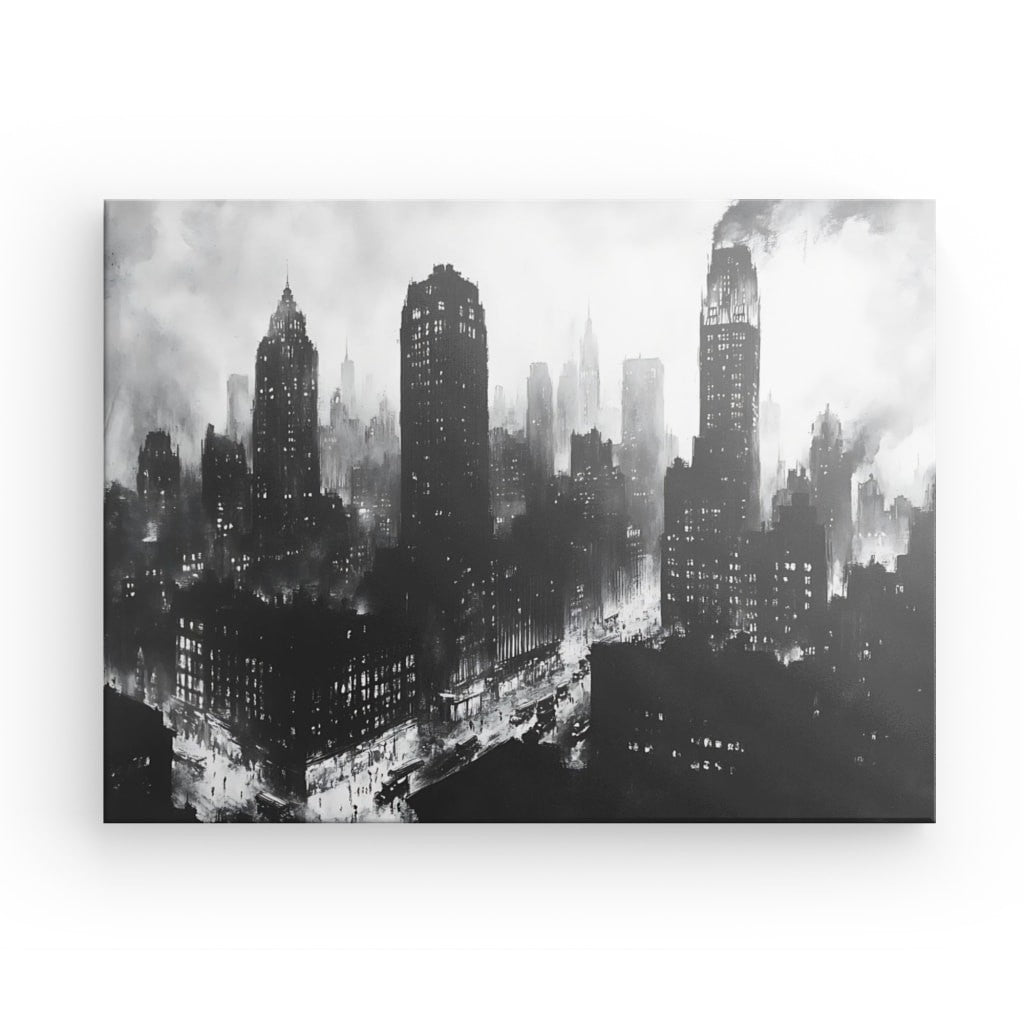 Tableau ville peinture buildings noir et blanc Univers Noir et Blanc 