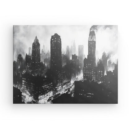 Tableau ville peinture buildings noir et blanc Univers Noir et Blanc 