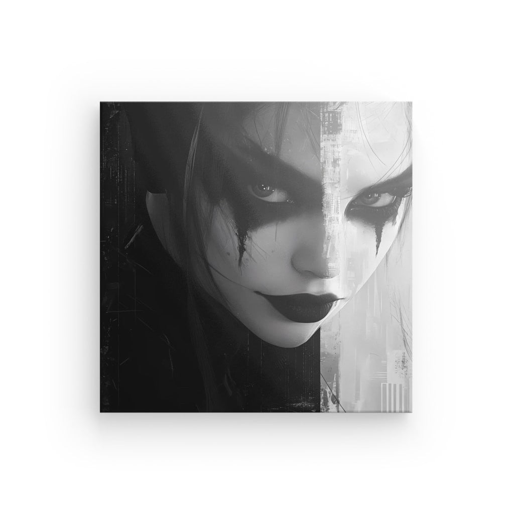 Tableau Harley Queen portrait moderne noir et blanc