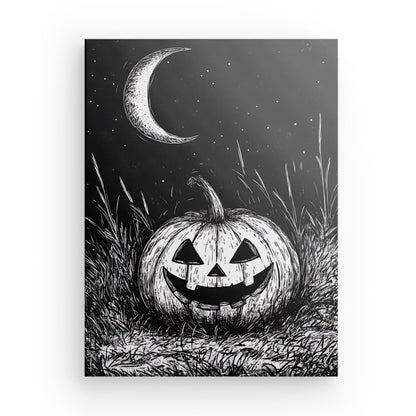 Tableau dessin citrouille Halloween noir et blanc