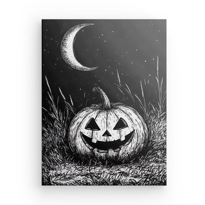 Tableau dessin citrouille Halloween noir et blanc