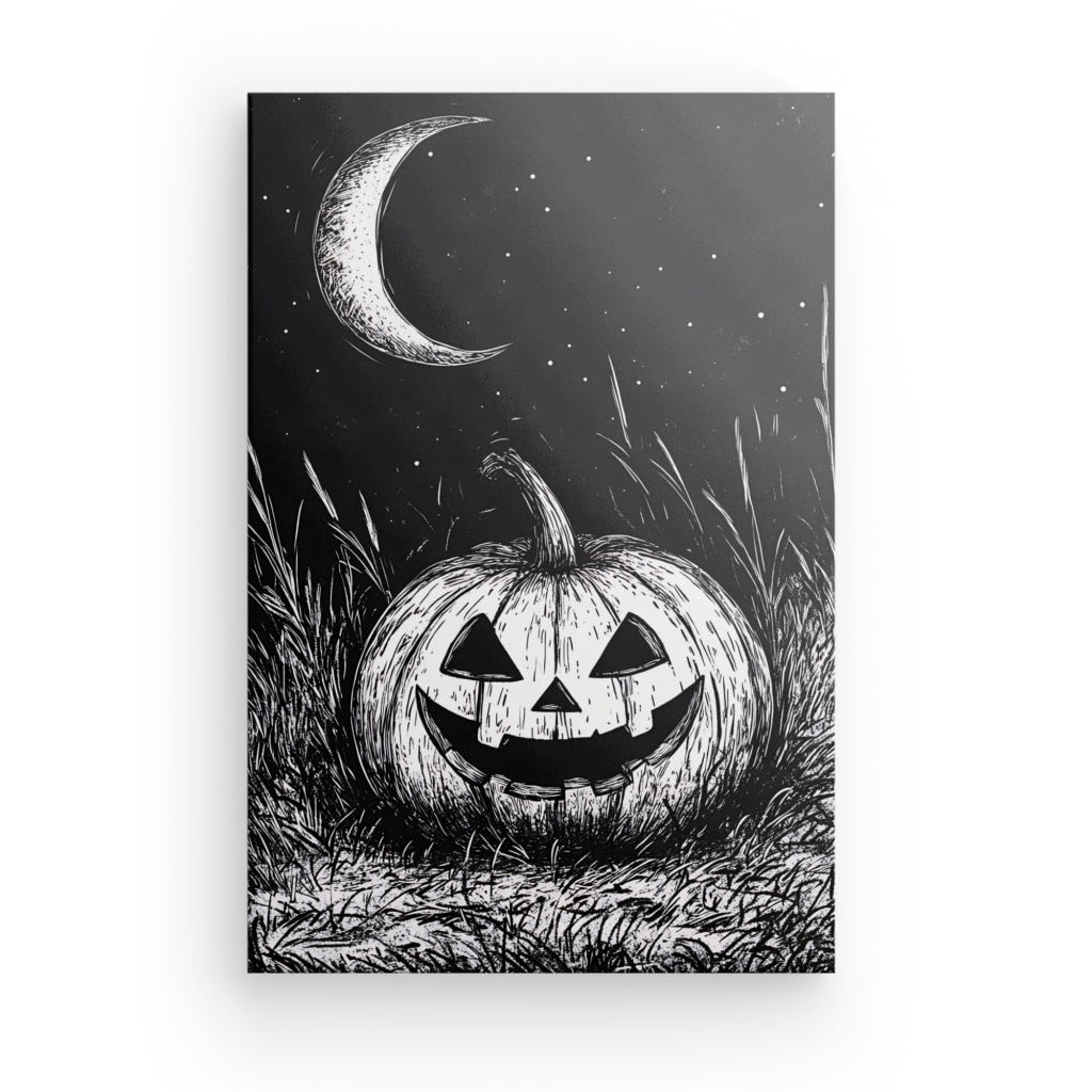 Tableau dessin citrouille Halloween noir et blanc